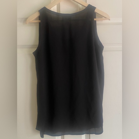 LOFT Sheer Tank Top Size S Black Scoop Neck Chest Pocket Round Hem - Picture 3 of 6